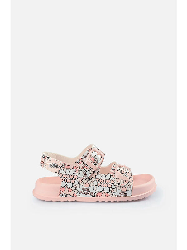 Miyu II Baskılı Kız Okul Öncesi Pudra Sandalet - Görsel 4