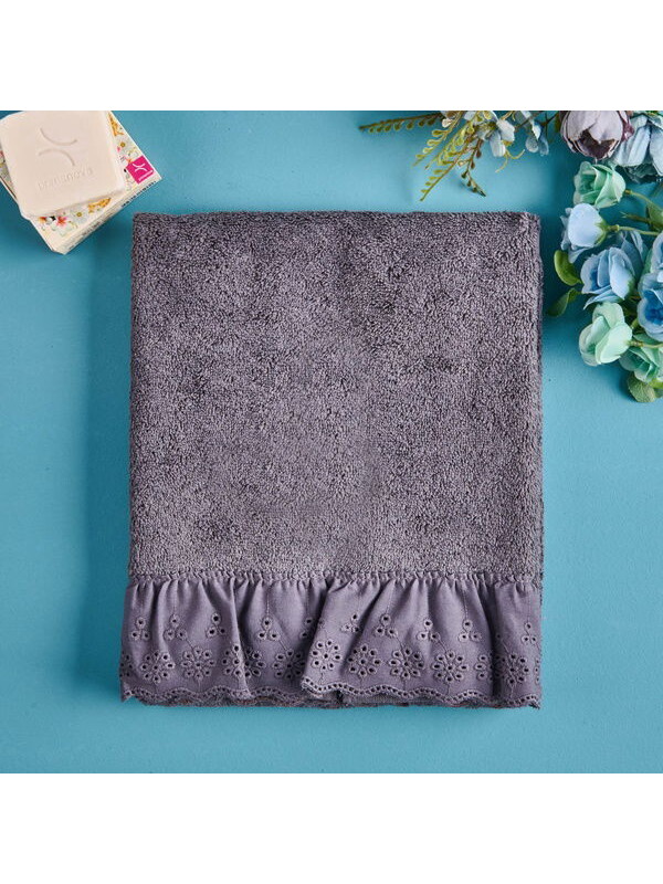Evidea Soft Fırfırlı Yüz Havlusu - Antrasit - 50x90 cm