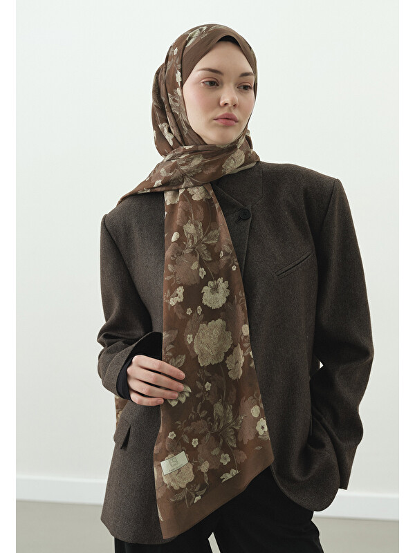 Fresh Scarfs Reverie Desenli Pamuk Viskon Şal Kahve