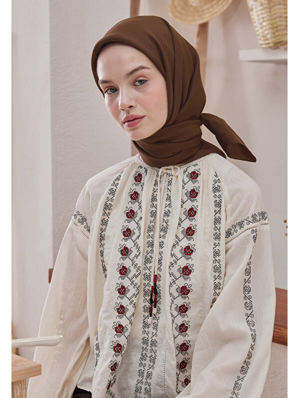 Fresh Scarfs Pamuk İpek Eşarp Çikolata Kahve