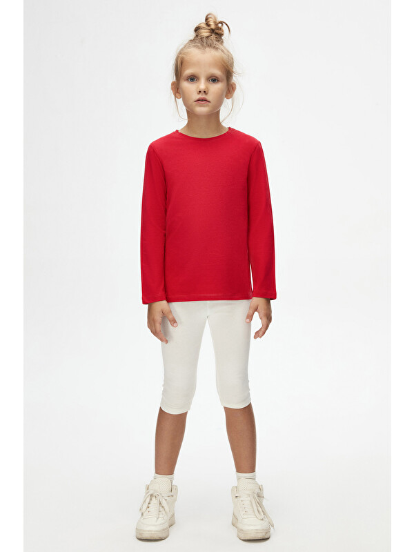 Lovetti Açık Kırmızı Unisex Çocuk Mevsimlik Sıfır Yaka Uzun Kollu Basic Tişört