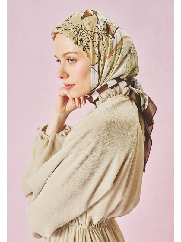 Fresh Scarfs Tales Of Love Desen Floş Viskon Eşarp Vintage Brown