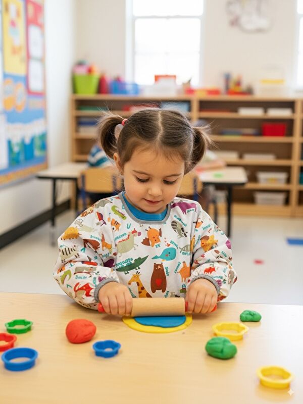 Yorni 6-24ay, Zoo, Uzun Kollu, Sıvı Geçirmez, Makinede Yıkanabilir, Cepli, Cırtlı Bebek Mama Önlüğü