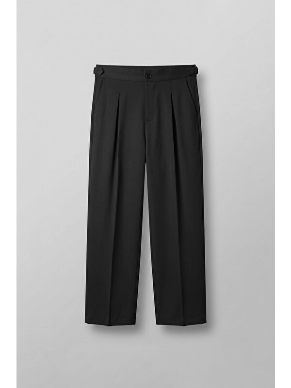 Abluka Online Erkek Süper Baggy Pileli Geniş Paça Gabardin Pantolon Siyah