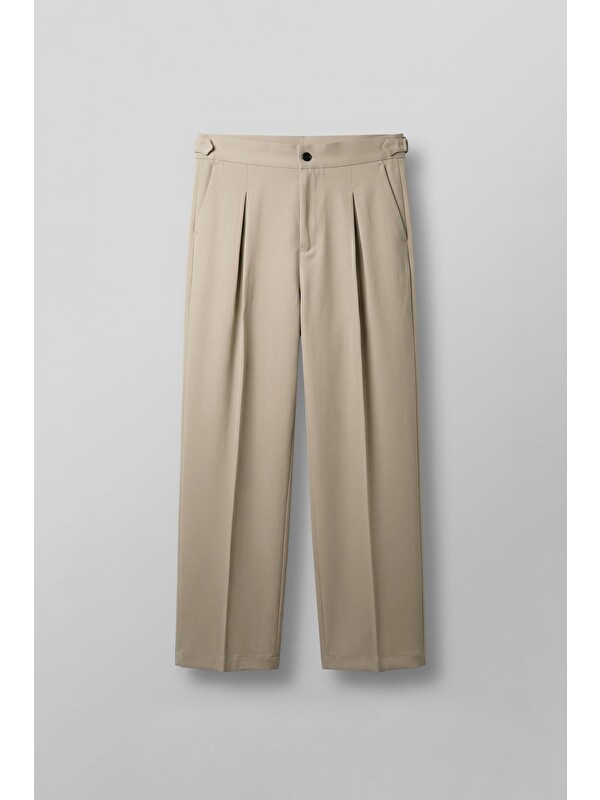 Abluka Online Erkek Süper Baggy Pileli Geniş Paça Gabardin Pantolon Bej