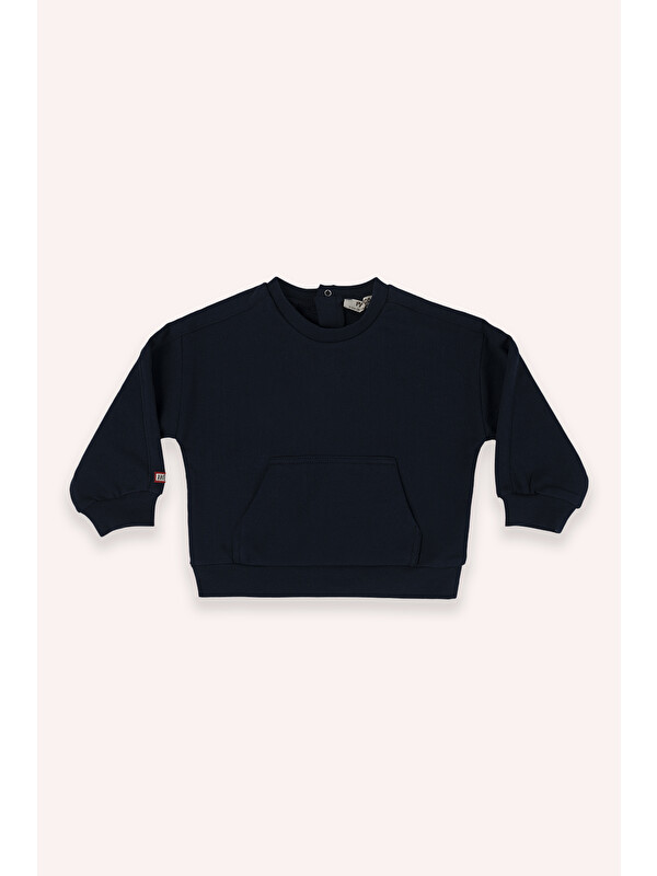 Panço Erkek Bebek Bisiklet Yaka Cep Detaylı Lacivert Sweatshirt