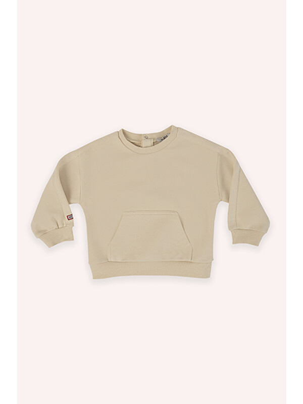 Panço Erkek Bebek Bisiklet Yaka Cep Detaylı Bej Sweatshirt