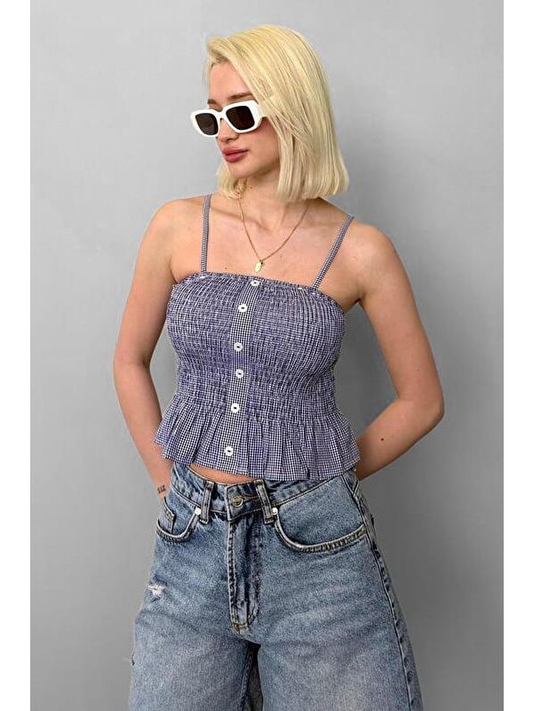 Madmext Saks Ayarlanabilir Askı Pötikareli Crop Mg2371