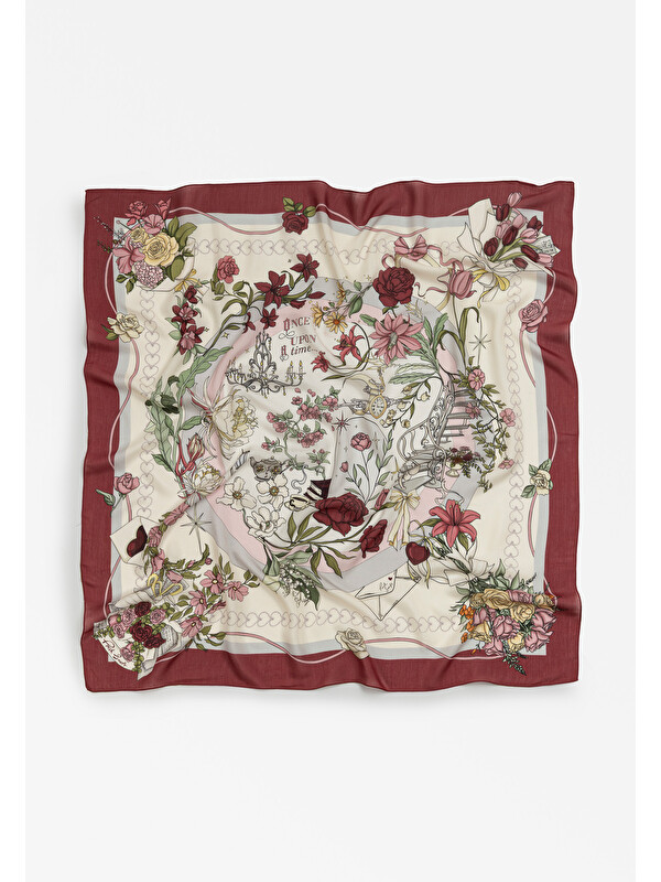 Fresh Scarfs Once Upon A Love Desen Floş Viskon Eşarp Vintage Rose
