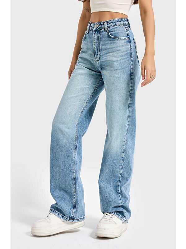It's Basic Kadın T.Kot Rengi Doris 4s5-80 Straight Fit Yüksek Bel %100 Pamuk İç Boy 80cm Denim Jean