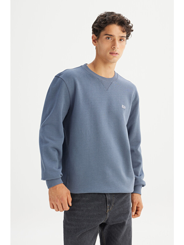 Lee Regular Fit %100 Pamuk Bisiklet Yaka İçi Polarlı İndigo Sweatshirt