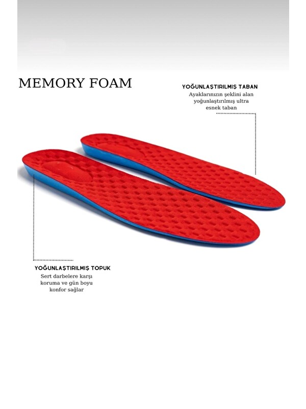 LİGER Memory Foam Ayakkabı Tabanlığı Ortopedik Spor Düz Tabanlık Topuk Dikeni Boy Yükseltici Kirmizi