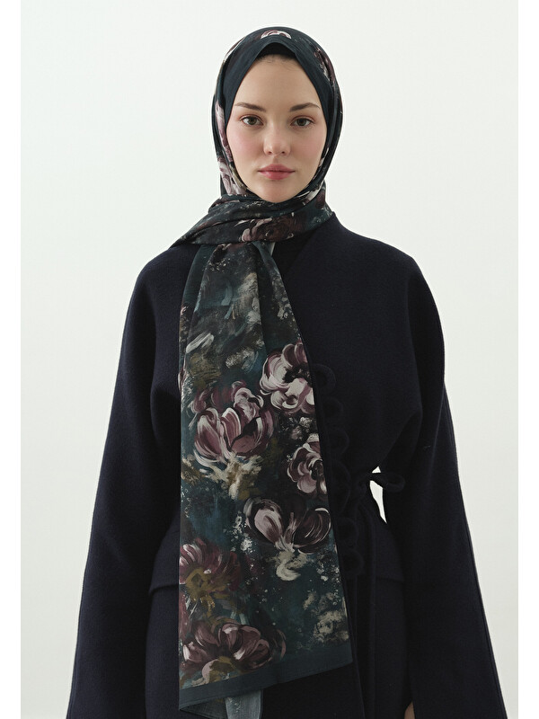 Fresh Scarfs Madeleine Desenli Pamuk Viskon Şal Petrol