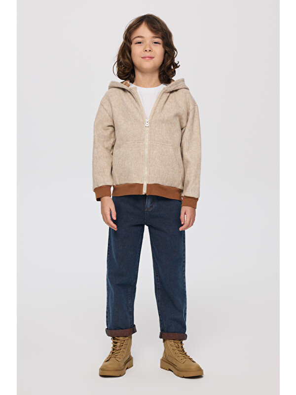 Panço Erkek Çocuk Fermuarlı Bej-Melanj Sweatshirt