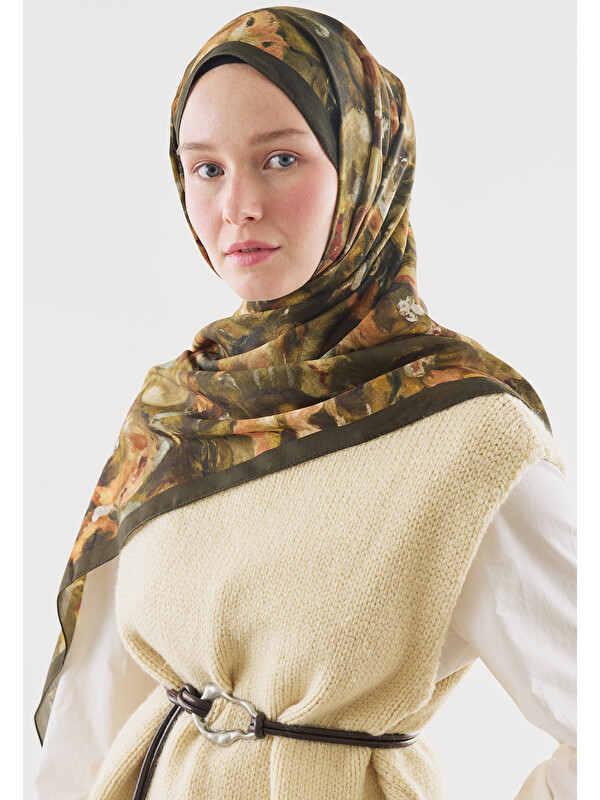 Fresh Scarfs Sweet Vanilla Desenli Pamuk Viskon Şal Haki