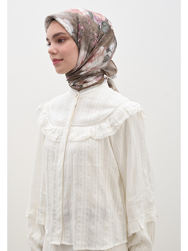Fresh Scarfs Vıntage Rose Desen Pamuklu Viskon Eşarp Vizon