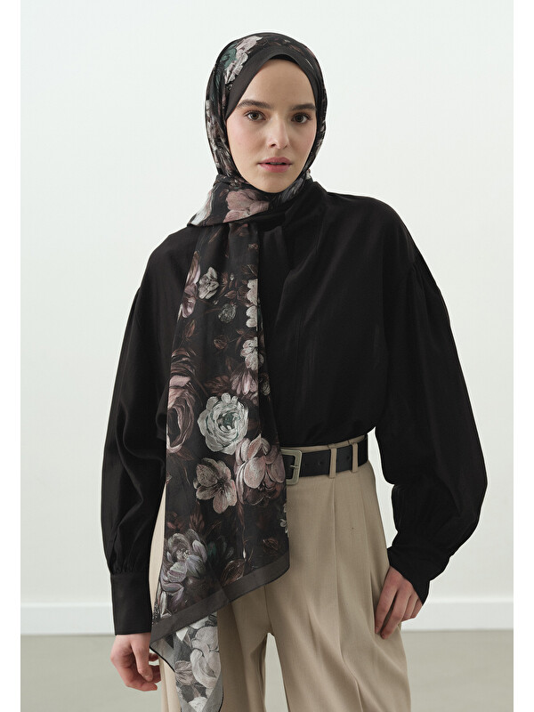 Fresh Scarfs Rosine Desenli Pamuk Viskon Şal Antrasit