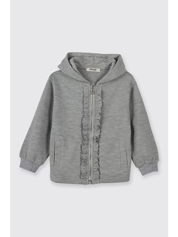 Panço Kız Bebek Fermuarlı Gri-Melanj Sweatshirt