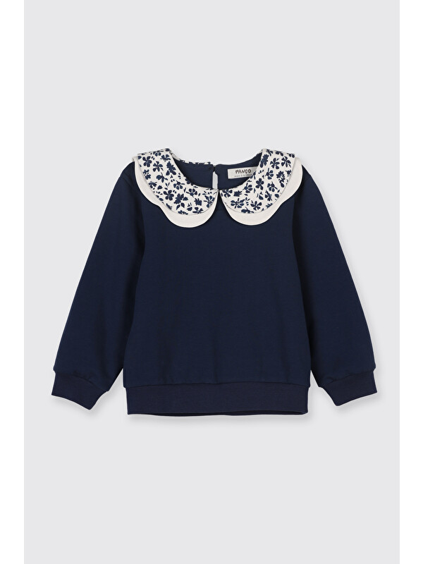 Panço Kız Bebek Yaka Detaylı Lacivert Sweatshirt