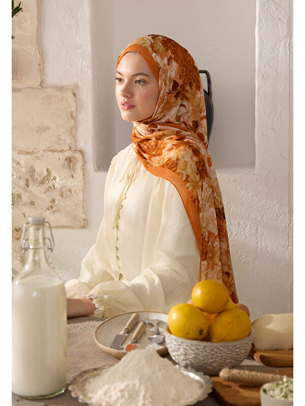 Fresh Scarfs Summer Bloom Desen Rami Şal Turuncu