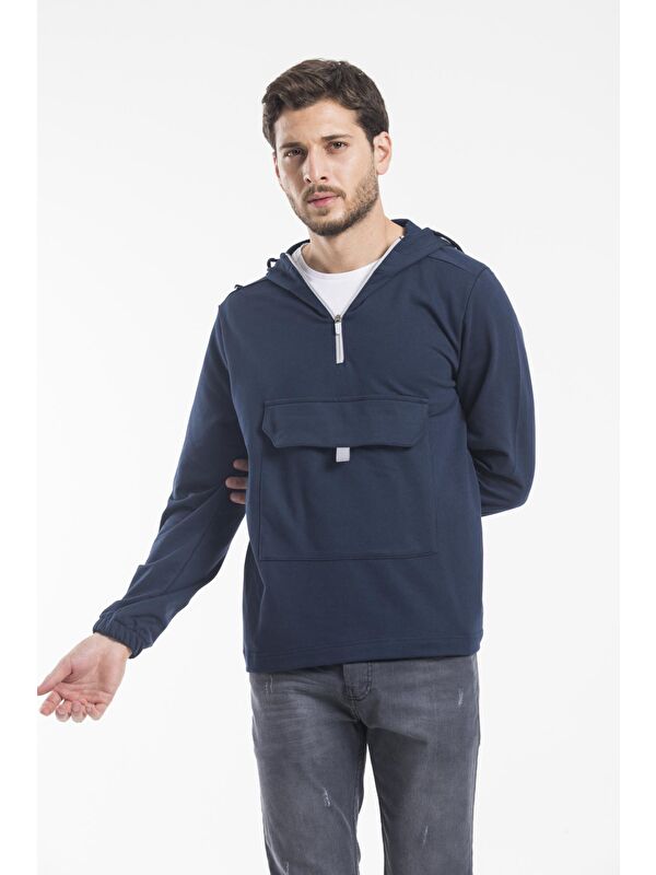 Süperlife Kapüşonlu Yarım Fermuarlı İnce Erkek Hoodie SPR 20K52