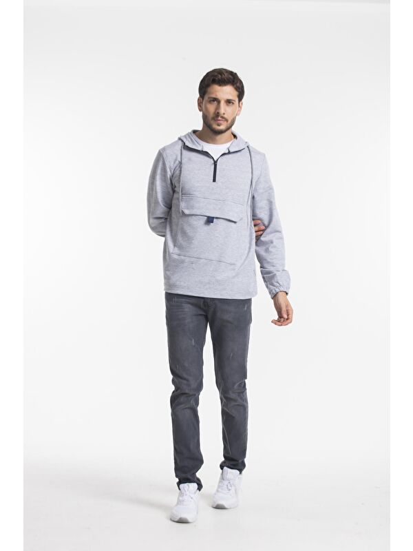 Süperlife Kapüşonlu Yarım Fermuarlı İnce Erkek Hoodie SPR 20K52