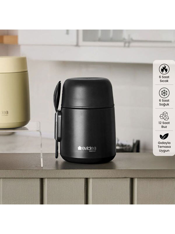 Evidea Kitchen Yemek Termosu - Siyah - 500 ml