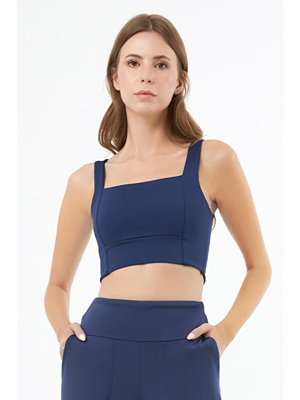 Cottonhill Lacivert Kare Yaka Crop Top Büstiyer