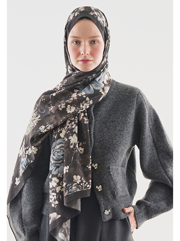Fresh Scarfs Mıdnıght Rose Desenli Pamuk Viskon Şal Kahve