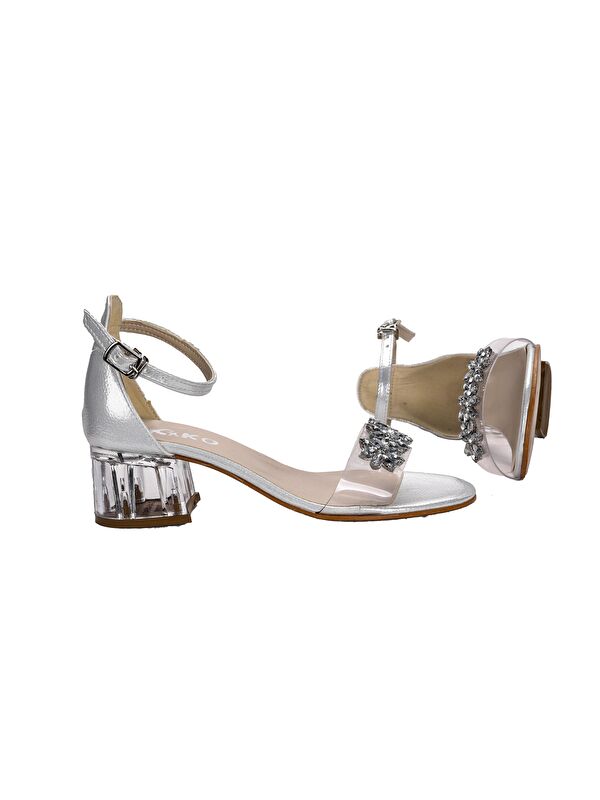 Yangu Vakko Taşlı Kız Çocuk 3 Cm Şeffaf Topuklu Sandalet Abiye Ayakkabı - Görsel 3