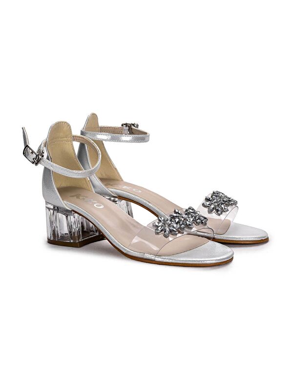 Yangu Vakko Taşlı Kız Çocuk 3 Cm Şeffaf Topuklu Sandalet Abiye Ayakkabı - Görsel 4