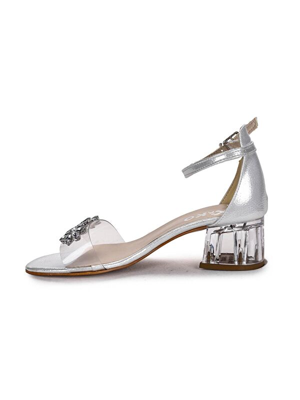 Yangu Vakko Taşlı Kız Çocuk 3 Cm Şeffaf Topuklu Sandalet Abiye Ayakkabı - Görsel 5