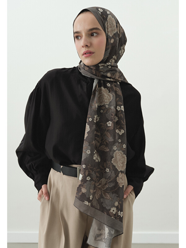 Fresh Scarfs Reverie Desenli Pamuk Viskon Şal Füme