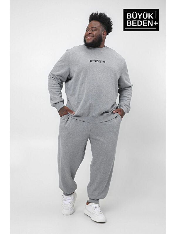 Süperlife Orta Brooklyn Baskılı  İnce Bisiklet Yaka Erkek Büyük Beden Sweatshirt SPR25BSW60