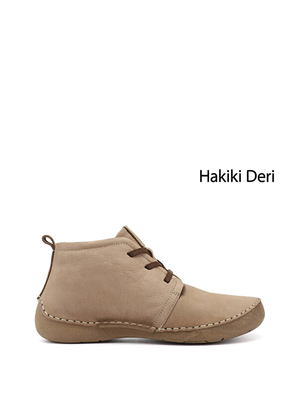 GÖNDERİ(R) Kadın KREM Bağcıklı Hakiki Deri Comfort Bot