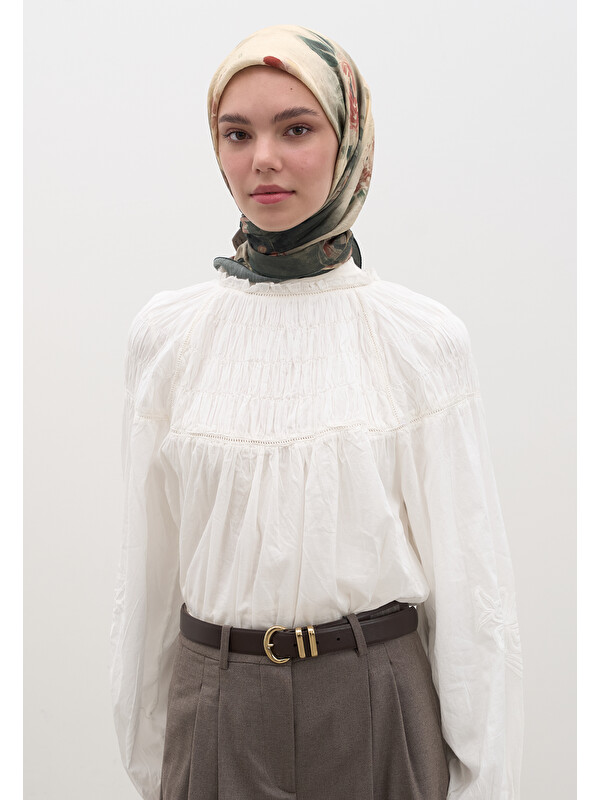 Fresh Scarfs Marıelle Desen Pamuklu Viskon Eşarp Çam Yeşili