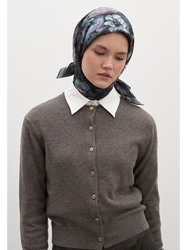 Fresh Scarfs Rosıne Desen Pamuklu Viskon Eşarp Antrasit