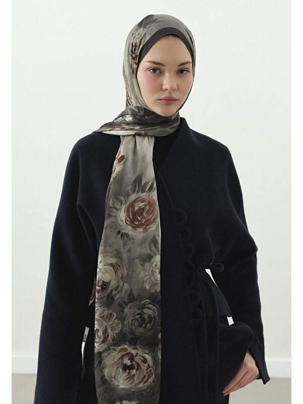 Fresh Scarfs Marielle Desenli Pamuk Viskon Şal Füme