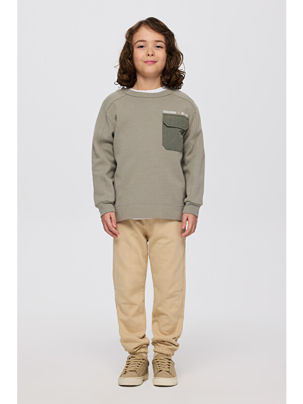 Panço Erkek Çocuk Yuvarlak Yaka Cepli Baskılı Parça Detaylı Antrasit Sweatshirt