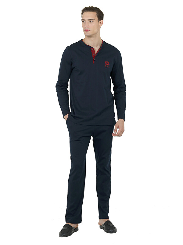 D'S damat Regular Fit Pamuk Pijama Takımı K.LACİVERT