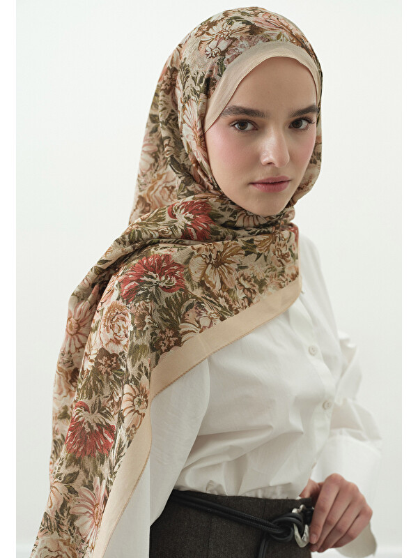 Fresh Scarfs Judith Desenli Pamuk Viskon Şal Bej