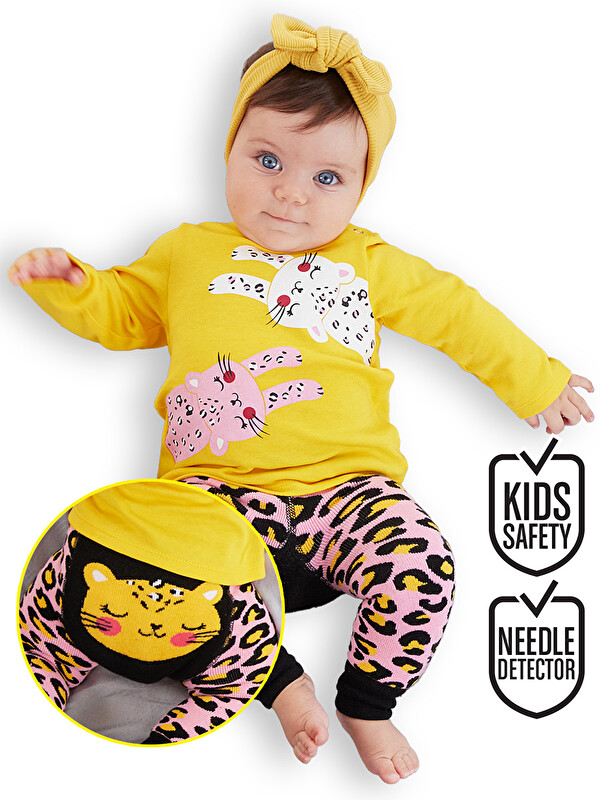 Denokids Leopar Kız Bebek Tişört Tayt-Pantolon Takım