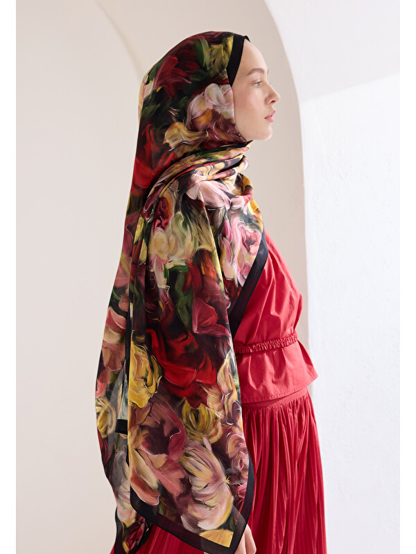 Fresh Scarfs Rose Garden Floş Viskon Şal Siyah