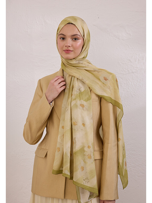 Fresh Scarfs Soft Daısy Desen Rami Şal Adaçayı