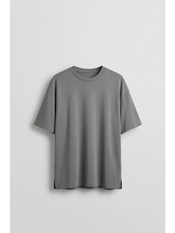 Abluka Online Erkek Oversize Basic Yumuşak Dokulu Rahat Tişört Füme