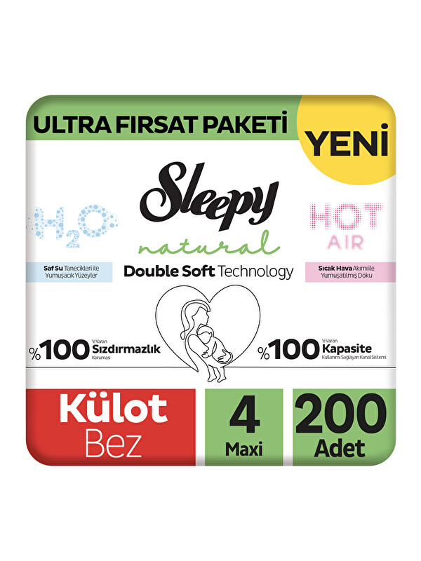 Sleepy Natural Double Soft Ultra Fırsat Paketi Külot Bez 4 Numara Maxi 200 Adet