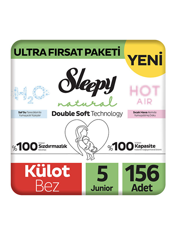 Sleepy Natural Double Soft Ultra Fırsat Paketi Külot Bez 5 Numara Junior 156 Adet