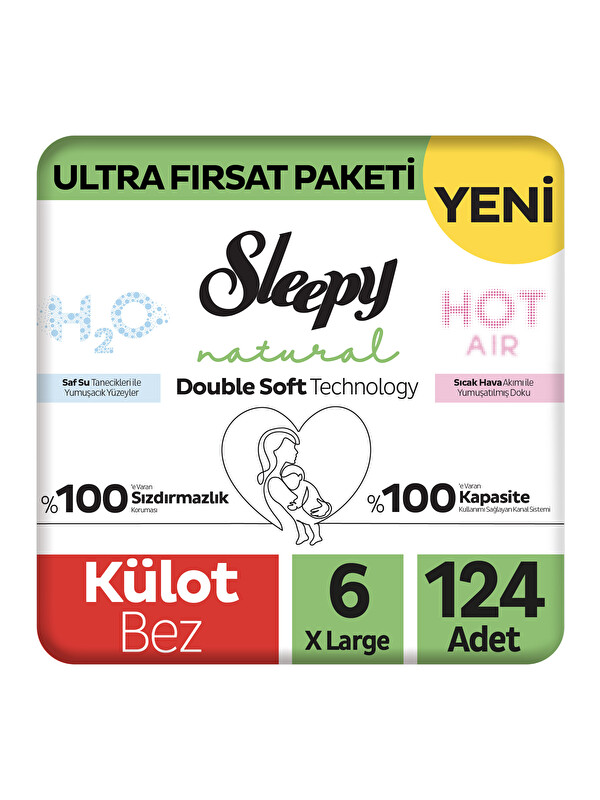 Sleepy Natural Double Soft Ultra Fırsat Paketi Külot Bez 6 Numara Xlarge 124 Adet