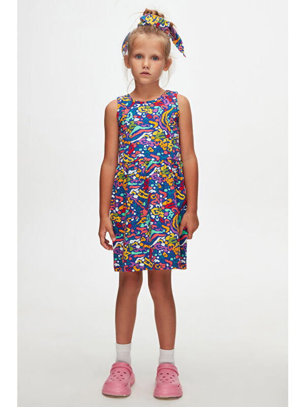 Lovetti Abstract Leopard Kız Çocuk Desenli Kolsuz Elbise