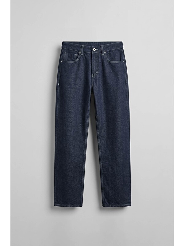 Abluka Online Erkek Kontrast Dikişli Baggy Fit Jean Pantolon Lacivert